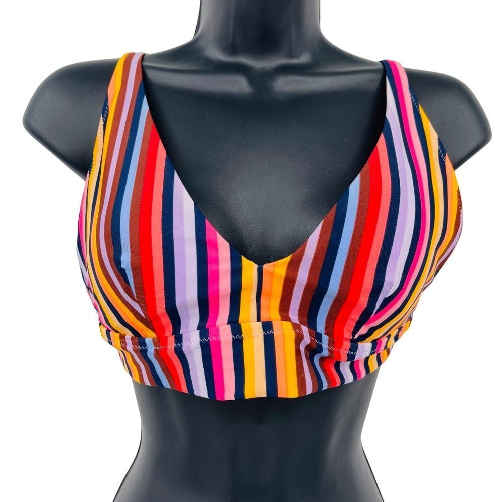Aerie Scoop Stripped Bikini Top Womens Size M Multicolor Vacation Colorful